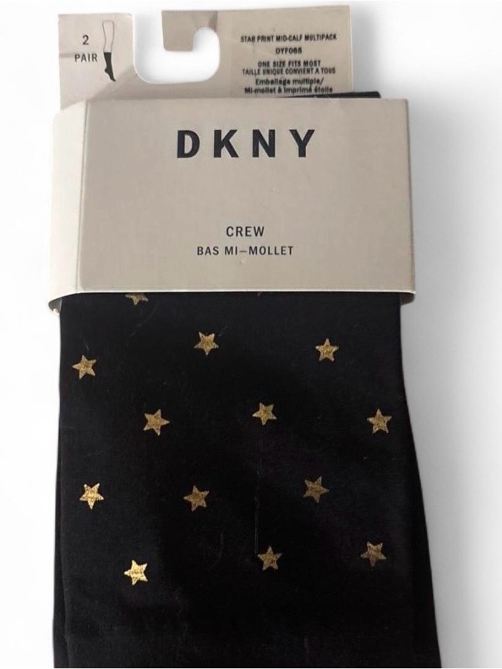 DKNY Black Crew Socks with Gold Star Accents